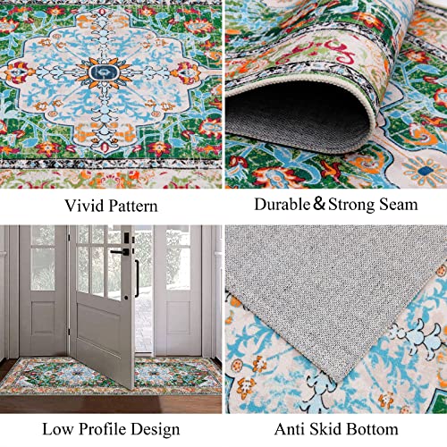 U'Artlines 2' x 6' Boho Hallway Runner Rug, Non Slip Washable Vintage Farmhouse Kitchen Rug Accent Area Carpet for Entryway Laundry and Living Room (Green) - Image 3