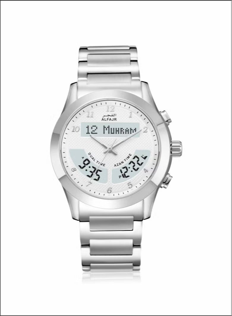 الفجر بلاكأنالوج + رقمي مستدير من الفولاذ المقاوم للصدأ للرجال WA-12SW