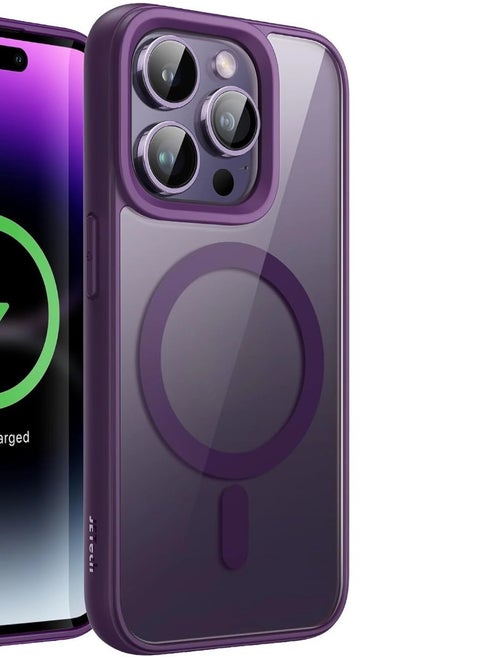 Matte Magnetic case for iPhone 14 Pro Max, High Grade Drop Protection with Shockproof Strip, Translucent Matte Back Phone Case (Dark Purple)