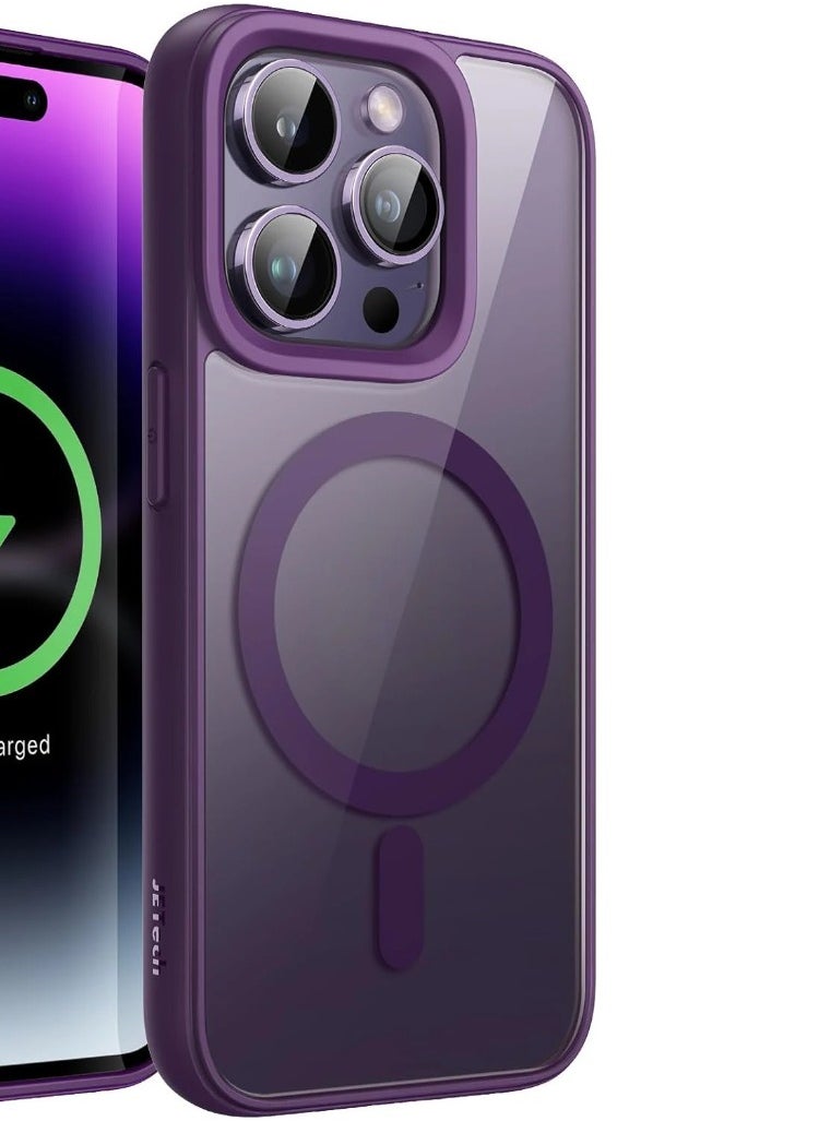 Denx - Matte Magnetic case for iPhone 14 Pro Max, High Grade Drop Protection with Shockproof Strip, Translucent Matte Back Phone Case (Dark Purple) - Image 1