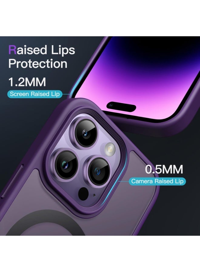 Denx Matte Magnetic case for iPhone 14 Pro Max, High Grade Drop Protection with Shockproof Strip, Translucent Matte Back Phone Case (Purple) - Image 2