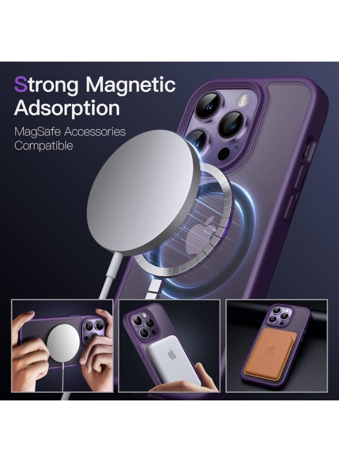 Denx Matte Magnetic case for iPhone 14 Pro Max, High Grade Drop Protection with Shockproof Strip, Translucent Matte Back Phone Case (Purple) - Image 5