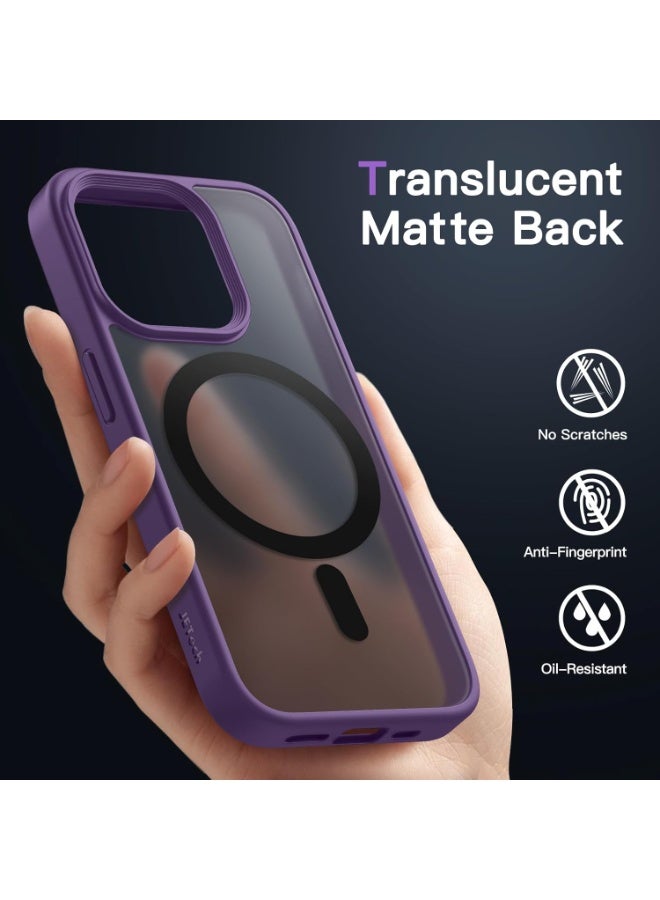 Denx Matte Magnetic case for iPhone 14 Pro Max, High Grade Drop Protection with Shockproof Strip, Translucent Matte Back Phone Case (Purple) - Image 4