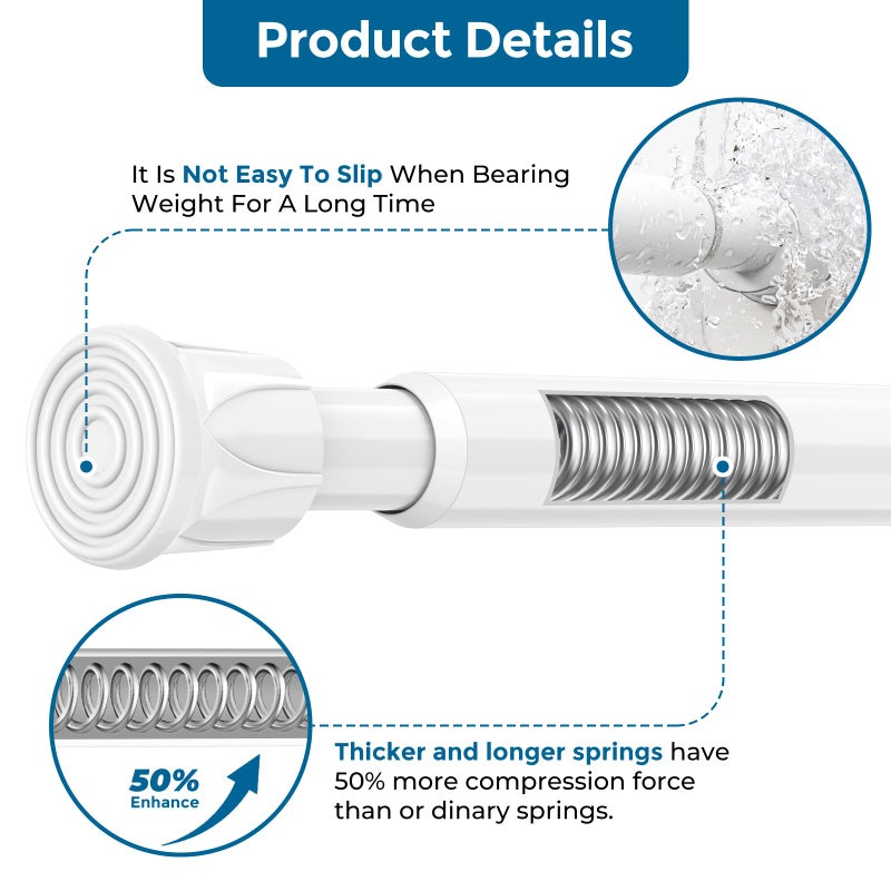 AIZESI Spring Tension Curtain Rods Short Tension Rod (White,28" to 48"-1Pcs) - Image 4