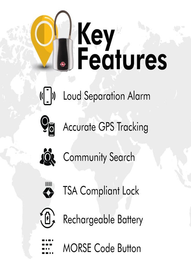 tag8 Dolphin Bluetooth Smart Padlock Pack 1 - Bag, Luggage & Suitcase Lock with Alarm, TSA-Compliant Suitcase Locks & Locker Locks, Keyless & Code-Less, Unlock Via Phone App, GPS Tracker Silver - Image 2