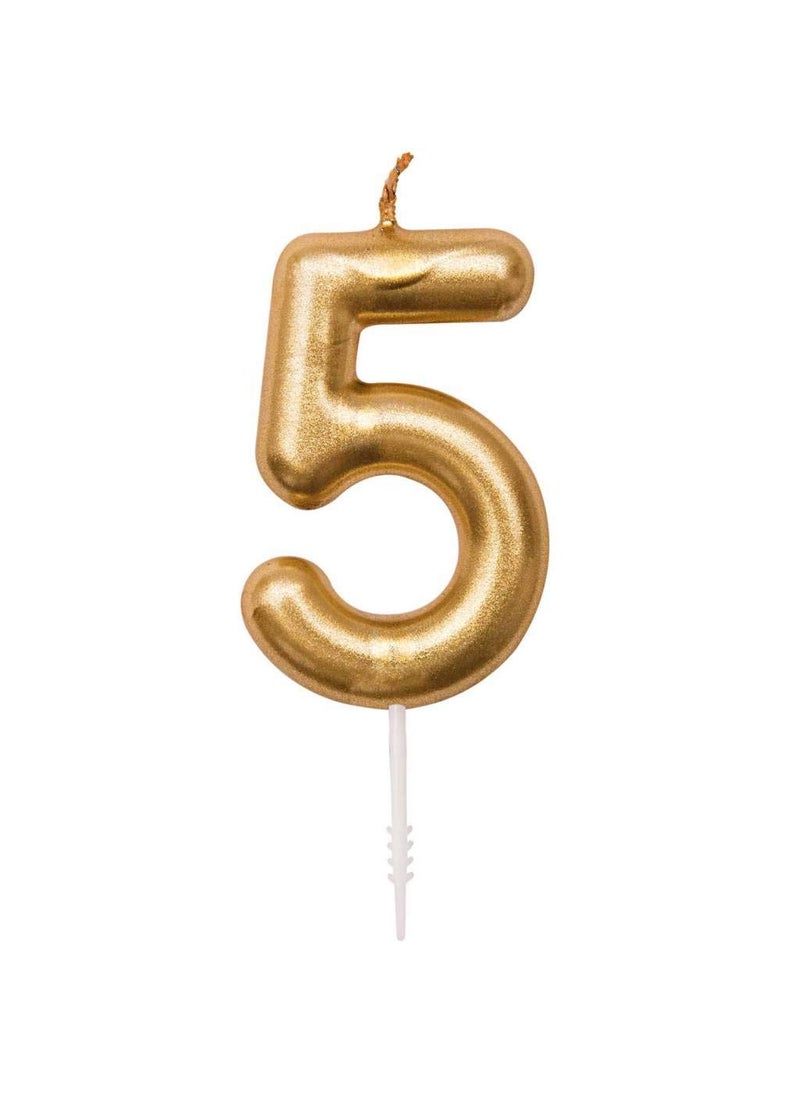 Balloonistics Number Birthday Candle – Gold Number Candle on Stick – Elegant Number Candles for Birthday Anniversary Wedding Party – Perfect Birthday Candle for Cake Decoration (Number 5 Candle)  - Image 1