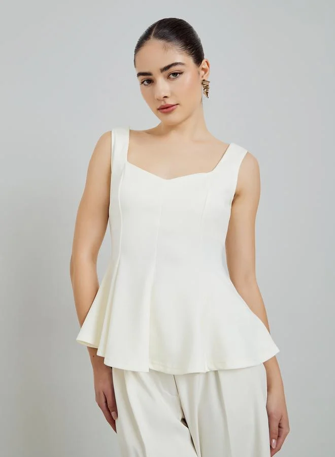 Styli Off White Sleeveless Peplum Top