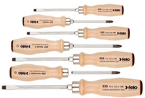 Felo 18108 7 pc Slotted, Phillips and Pozidriv Wooden Handle Screwdriver Set - Image 4