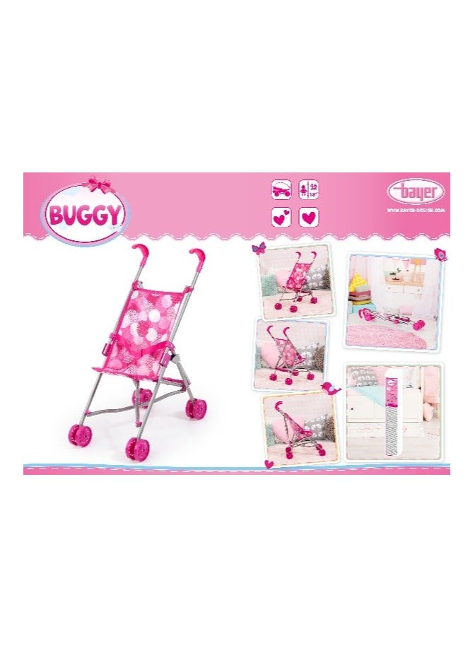 Bayer Design Pink Polka Dot Doll Buggy Stroller Folding