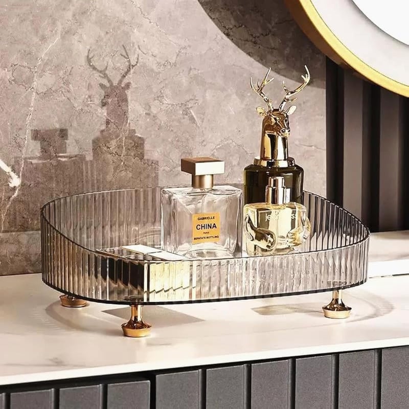 DEAMACE Makeup Perfume Organizer Vanity Tray Cosmetic Skincare Tray Countertop Organizer for Bathroom Clear