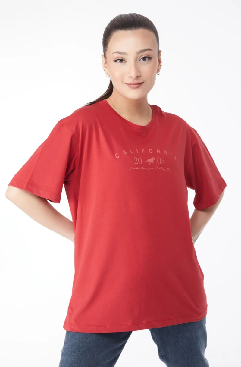Tofisa 24632-RED Crew Neck Short Sleeve Printed T-Shirt