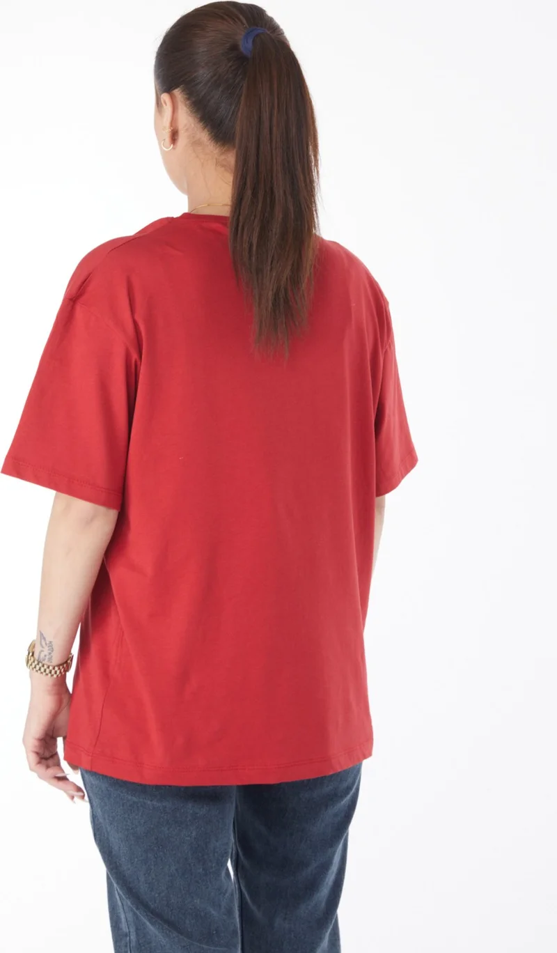 Tofisa 24632-RED Crew Neck Short Sleeve Printed T-Shirt