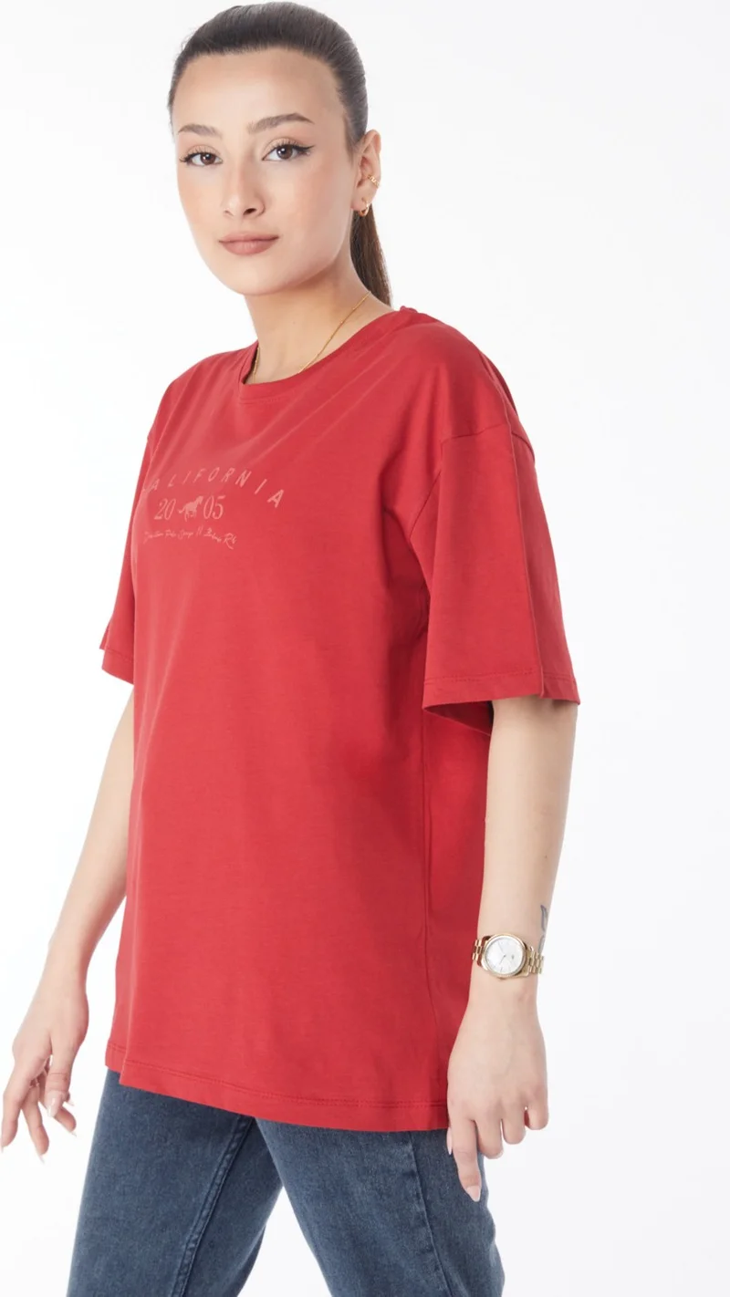 Tofisa 24632-RED Crew Neck Short Sleeve Printed T-Shirt