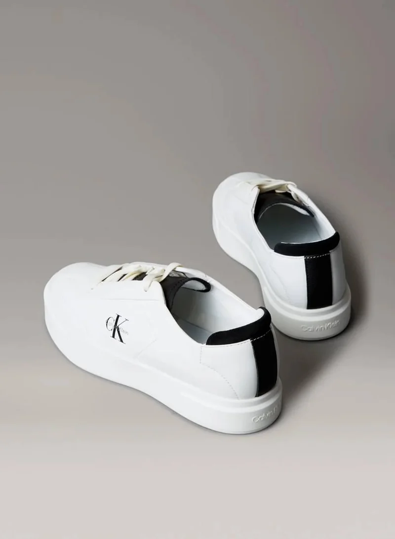 Calvin Klein Jeans Bright White/Black Leather And Suede Signature Trainers for Men | Best Price UAE