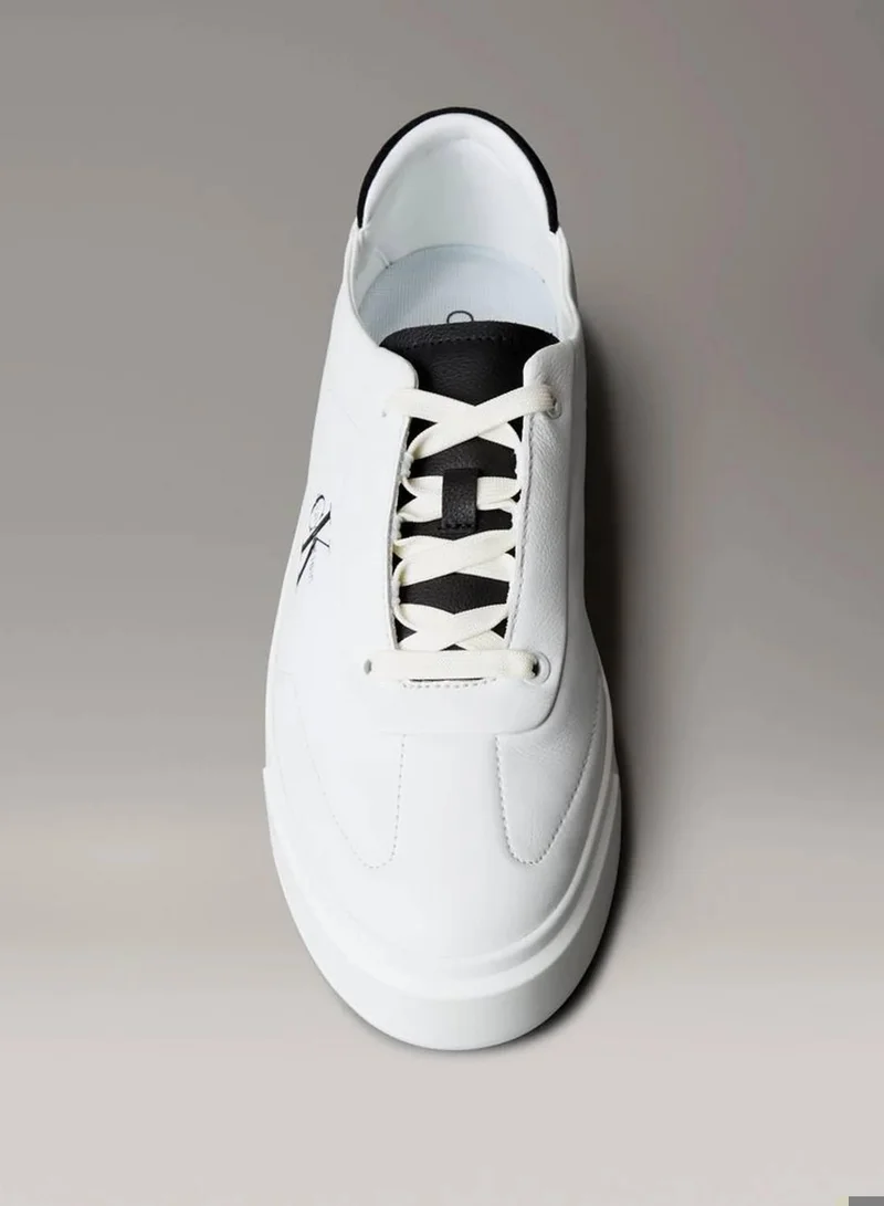 Calvin Klein Jeans Bright White/Black Leather And Suede Signature Trainers for Men | Best Price UAE
