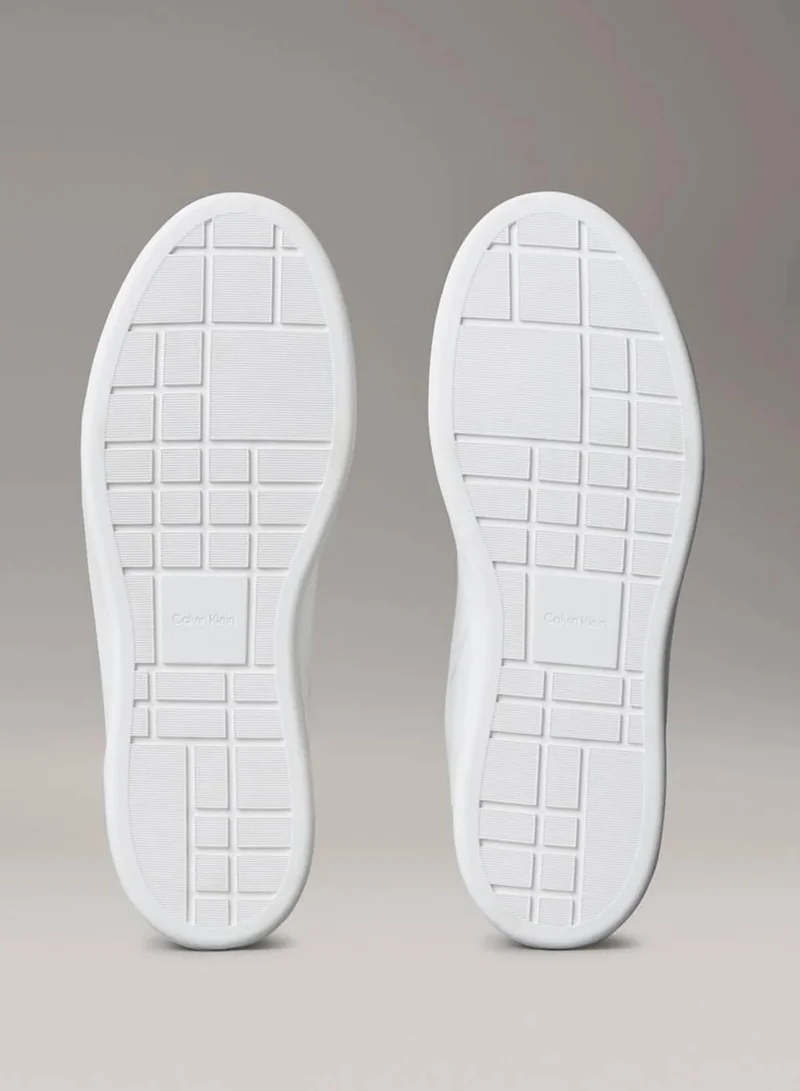 Calvin Klein Jeans Bright White/Black Leather And Suede Signature Trainers for Men | Best Price UAE