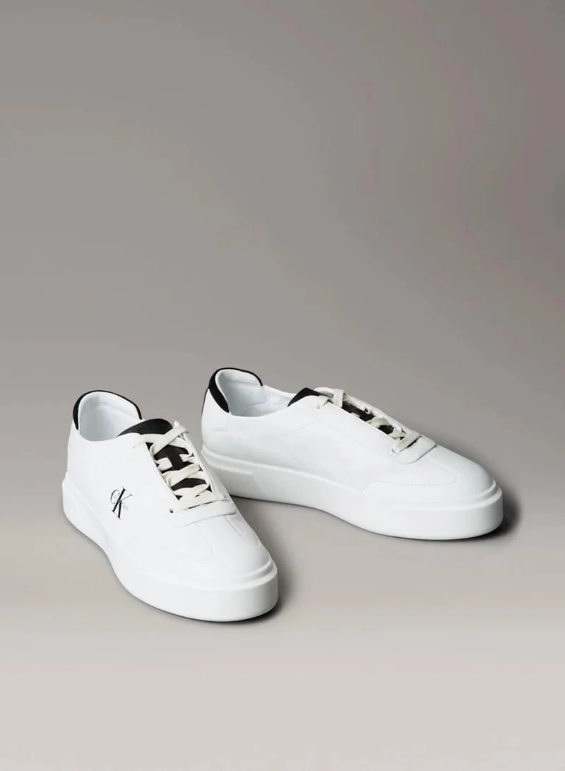 Calvin Klein Jeans Bright White/Black Leather And Suede Signature Trainers for Men | Best Price UAE