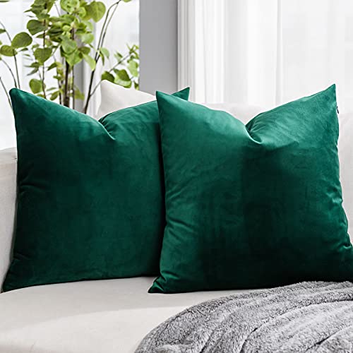 QUAFOO Dark Green Christmas Soft Velvet Throw Pillow Covers 26x26 inch Set of 2 for Sofa Couch Bed Living Room Decorative Luxury Solid Square Cushion Covers Case with Zipper - Image 1