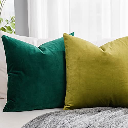 QUAFOO Dark Green Christmas Soft Velvet Throw Pillow Covers 26x26 inch Set of 2 for Sofa Couch Bed Living Room Decorative Luxury Solid Square Cushion Covers Case with Zipper - Image 2