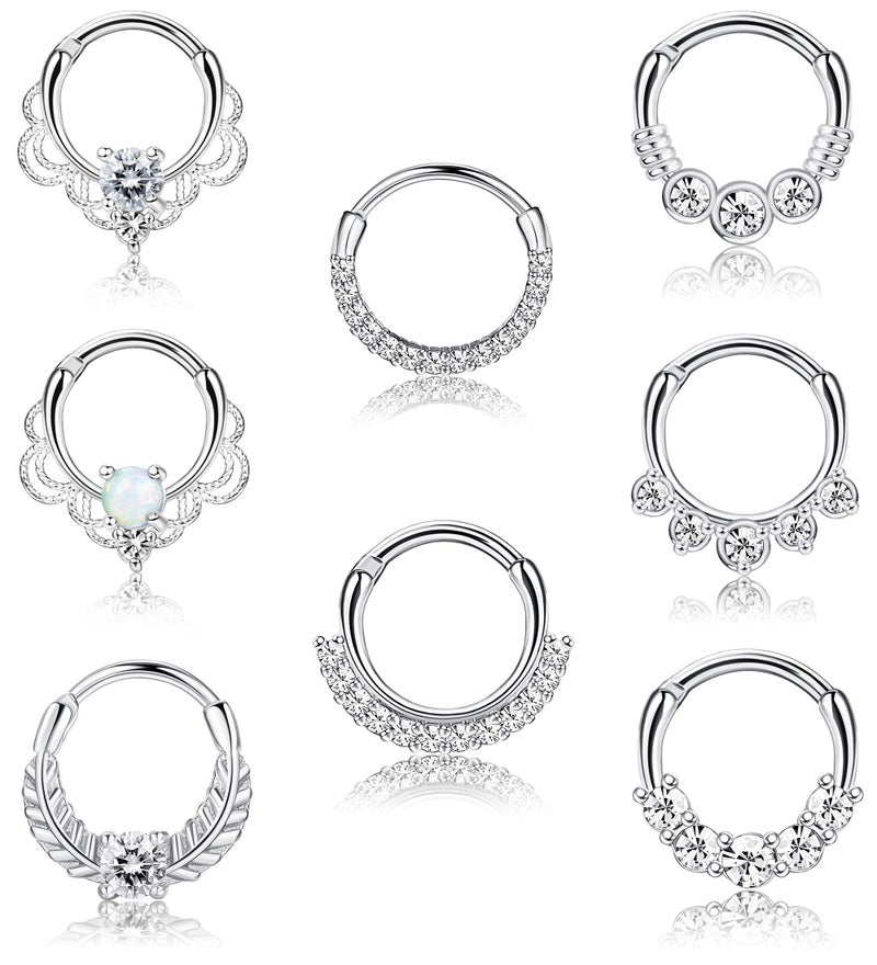 LOYALLOOK حلقة أنف LOYALLOOK 8 قطع 16G من الفولاذ المقاوم للصدأ CZ أوبال لثقب الغضروف والهيليكس والتراجس وحلقة ديث وحلقات الأنف وحلقة مقسمة مفصلية 10 مم - Image 1