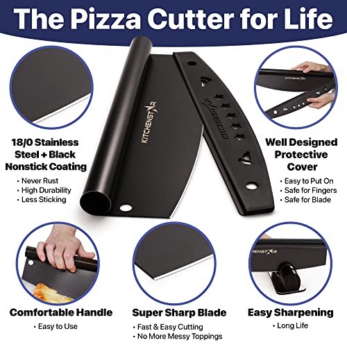 kitchen-star KitchenStar 12-Inch Pizza Cutter Rocker Blade - Sharp Stainless Steel Slicer Knife, Protective Cover, Black, Small - Professional Pizza Oven Accessories - Image 3