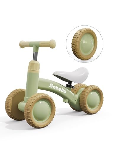 Babelio Updated Baby Balance Bike for 1 Year Old Boys Girls 1036 Month Toddler Balance Bike 4Wheel OffRoader Design Adjustable Seat Handlebar Green - Image 1