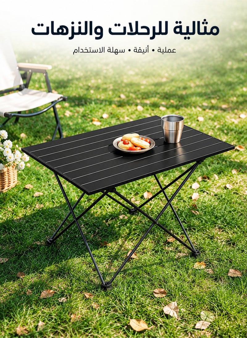 fdsport Portable Folding Camping Table, Lightweight Aluminum Roll-Up Table with Carry Bag, Quick Setup Outdoor Table for Picnic, Beach, Hiking & Travel, 68 × 46 × 41 cm, Black - Image 2