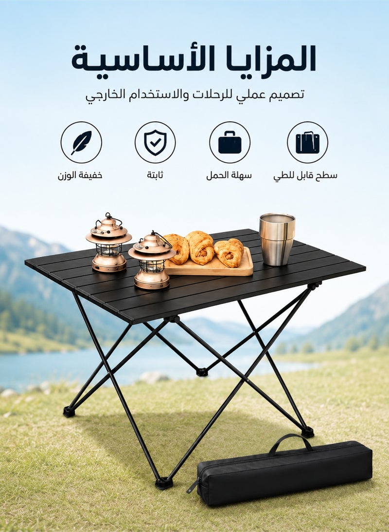 fdsport Portable Folding Camping Table, Lightweight Aluminum Roll-Up Table with Carry Bag, Quick Setup Outdoor Table for Picnic, Beach, Hiking & Travel, 68 × 46 × 41 cm, Black - Image 3