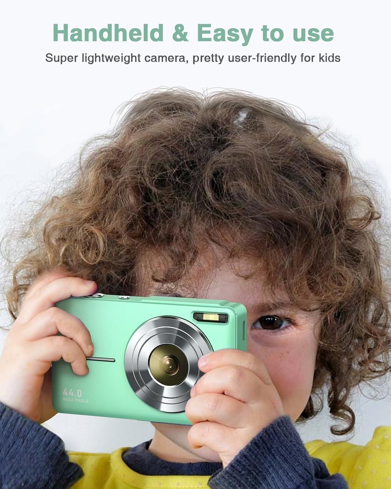 Lecran FHD 1080P Kids Digital Camera with 32GB Card,2 Batteries,Lanyard,16xZoom Anti Shake,44MP Compact Portable Small Point and Shoot Cameras Gift Kids Student Children Teens Girl Boy(Light Green) - Image 3
