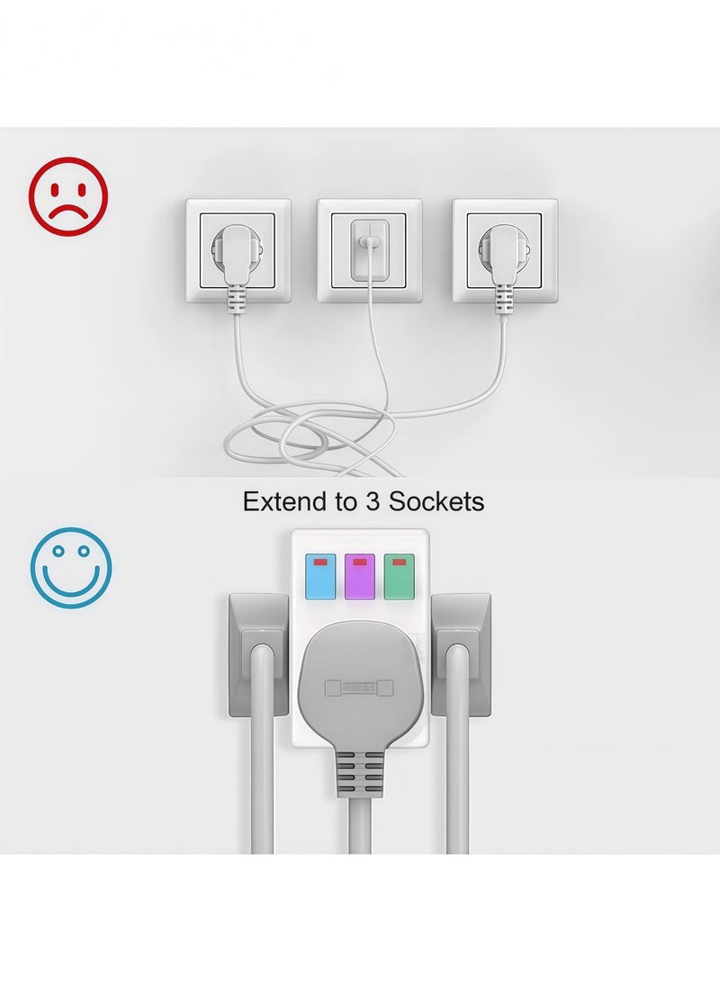 BlueHole 3 Way 3 Pin UK Power Adapter Plug, Triple Plug Splitter Socket With Independent Switch, 13A Multi-Plug Switched Wall Extension Block Socket Adapter, 3 Way Electric Surge Protected Cube Plug Adapter - Image 5