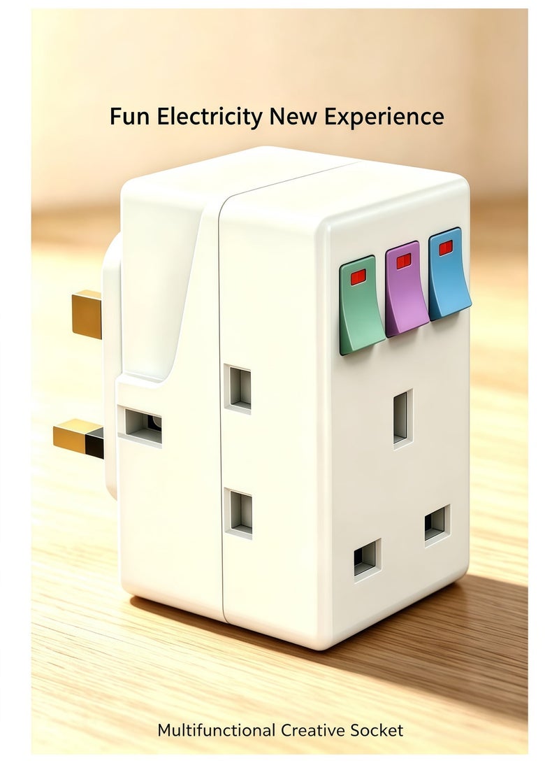 BlueHole 3 Way 3 Pin UK Power Adapter Plug, Triple Plug Splitter Socket With Independent Switch, 13A Multi-Plug Switched Wall Extension Block Socket Adapter, 3 Way Electric Surge Protected Cube Plug Adapter - Image 2