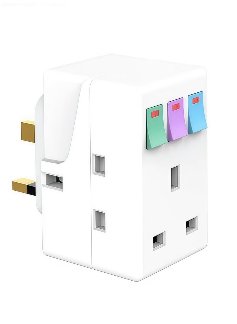 BlueHole 3 Way 3 Pin UK Power Adapter Plug, Triple Plug Splitter Socket With Independent Switch, 13A Multi-Plug Switched Wall Extension Block Socket Adapter, 3 Way Electric Surge Protected Cube Plug Adapter - Image 3