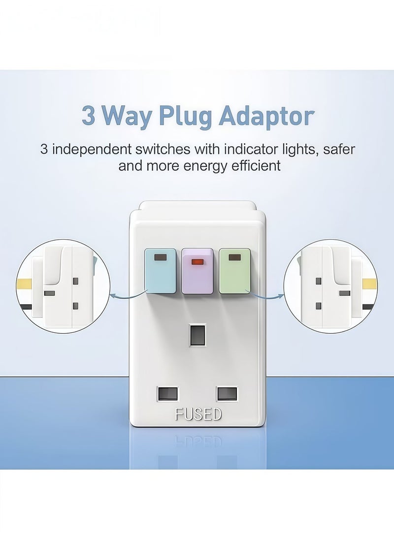 BlueHole 3 Way 3 Pin UK Power Adapter Plug, Triple Plug Splitter Socket With Independent Switch, 13A Multi-Plug Switched Wall Extension Block Socket Adapter, 3 Way Electric Surge Protected Cube Plug Adapter - Image 4