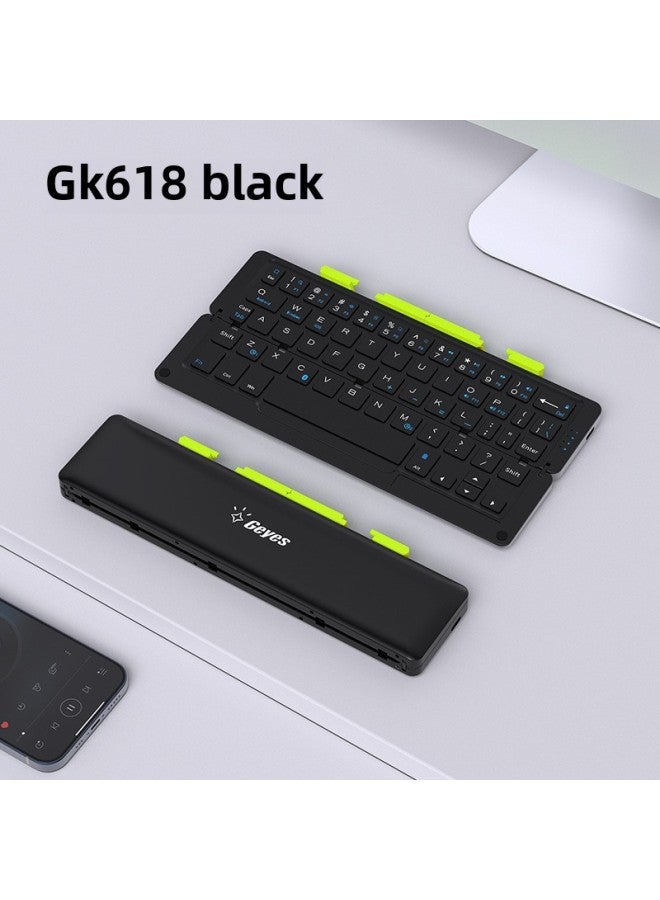 Geyes Direct Aluminum Alloy Wireless Bluetooth Folding Keyboard Explosions Special For Gifts-Color:Black + Green Bracket-Product Type:Dual Channel - Image 1