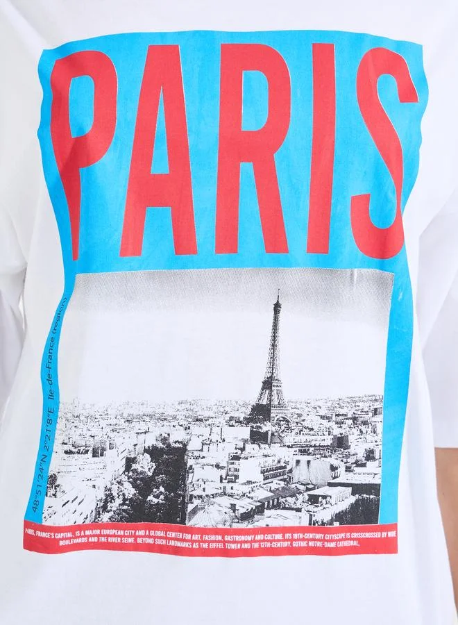 Styli Styli Oversized Paris Graphic Print Dropped Shoulder T-Shirt