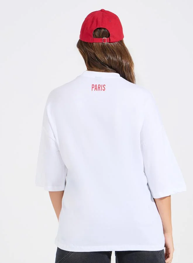 Styli Styli Oversized Paris Graphic Print Dropped Shoulder T-Shirt