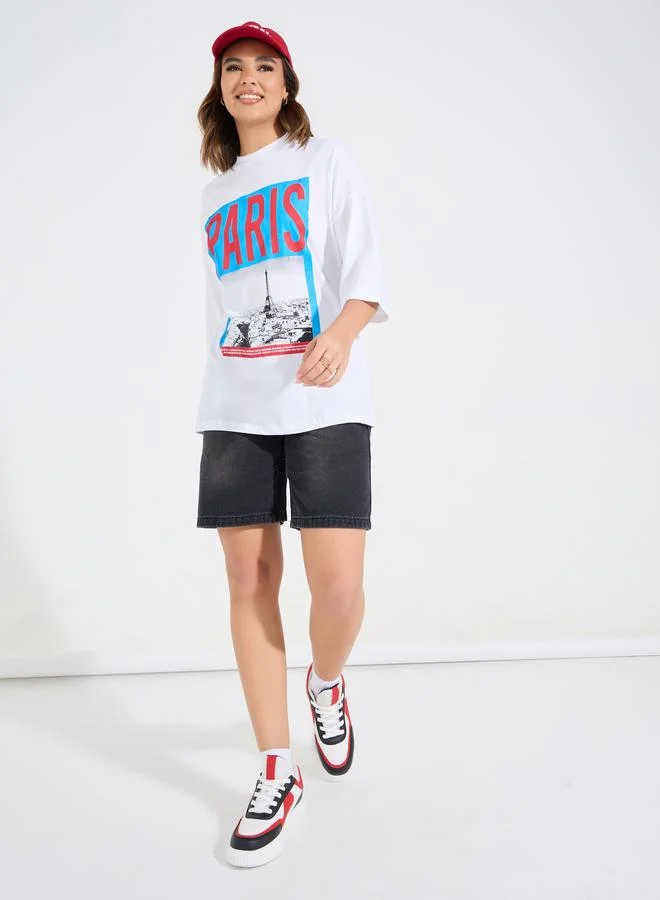 Styli Styli Oversized Paris Graphic Print Dropped Shoulder T-Shirt