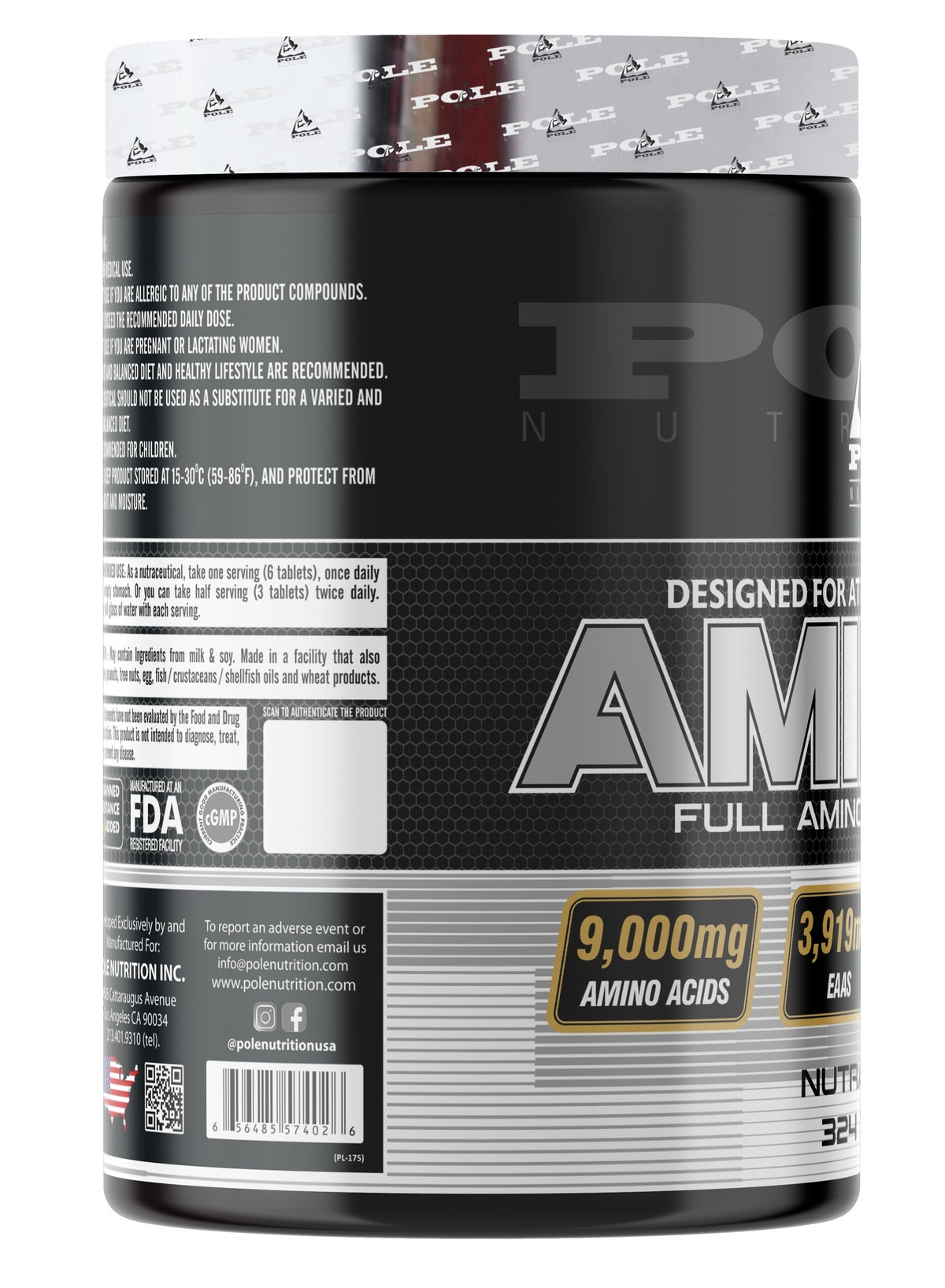Pole Nutrition Amino 9 9000mg Full Amino Acid Complex Muscle Recovery & Performance Boost Tablets 324'S