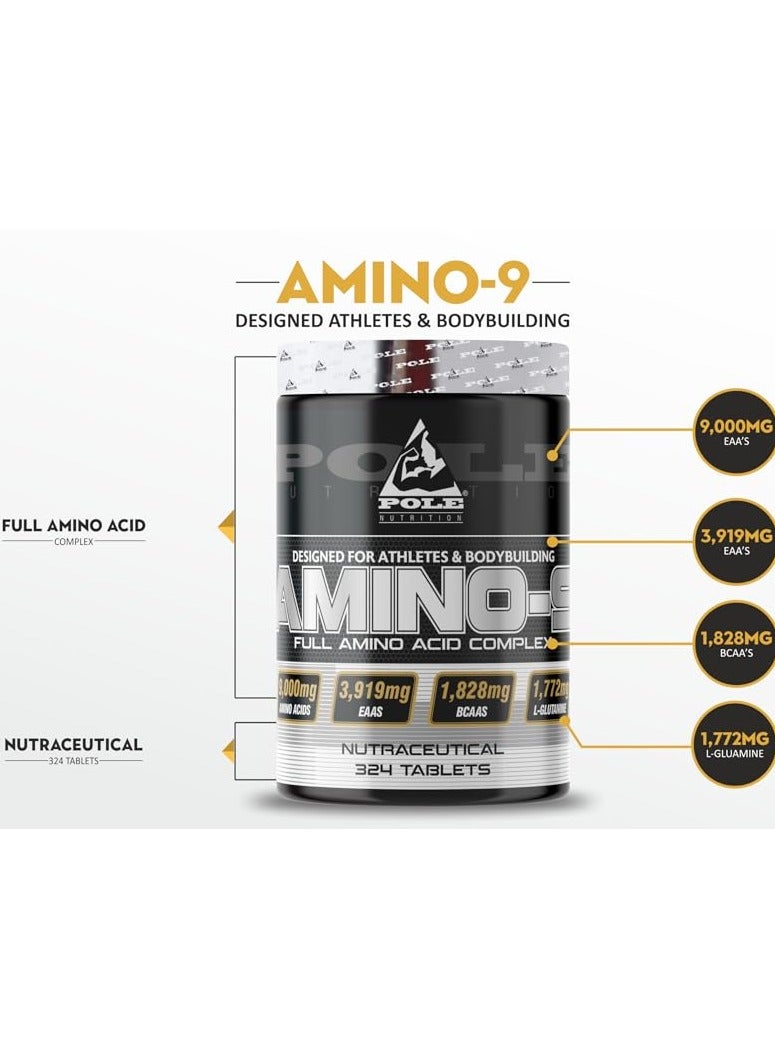 Pole Nutrition Amino 9 9000mg Full Amino Acid Complex Muscle Recovery & Performance Boost Tablets 324'S