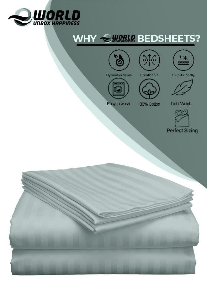 Eworld 3 Piece Super King Pastel Green Striped Bed Sheet Set – Ultra-Soft Microfiber Striped Sheet & 2 Pillowcases, Breathable Luxury Bedding for Home & Hotel Use - Image 3