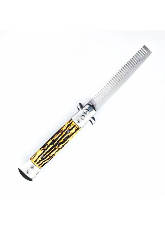 Flylin Foldable Stainless Steel Comb, Spring Brush for Scalp, Hair or Beard (Bone Color)  - Image 1