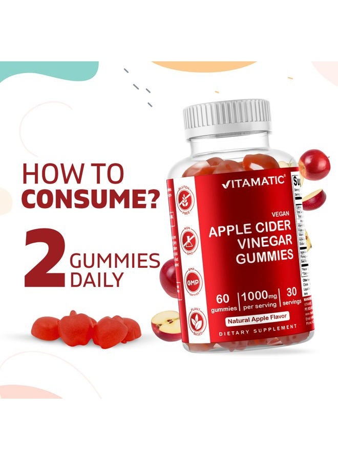 Vitamatic Apple Cider Vinegar Gummies - 1000mg per Serving - 60 Vegan Gummies - ACV Gummies for Detox, Weight Loss Support, Energy Boost, Digestion & Gut Health - Image 4