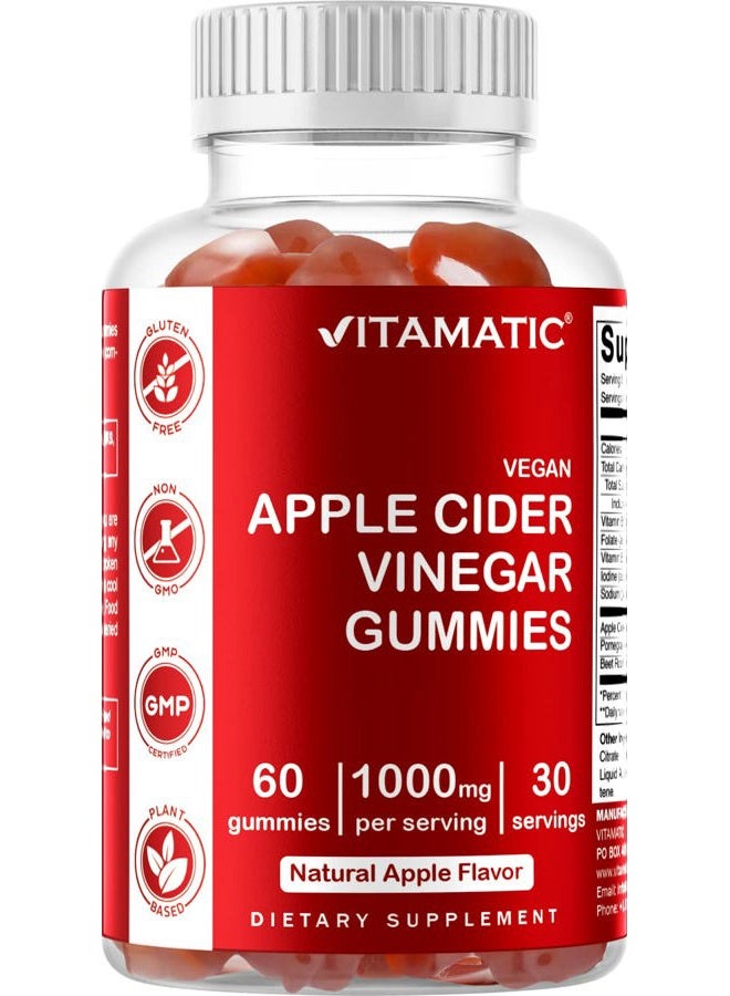 Vitamatic Apple Cider Vinegar Gummies - 1000mg per Serving - 60 Vegan Gummies - ACV Gummies for Detox, Weight Loss Support, Energy Boost, Digestion & Gut Health - Image 1