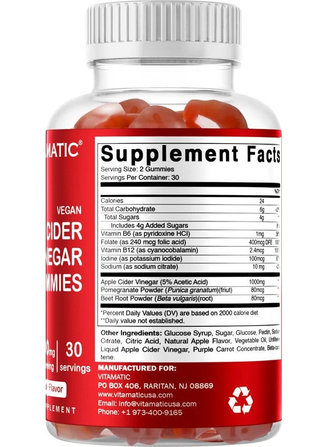Vitamatic Apple Cider Vinegar Gummies - 1000mg per Serving - 60 Vegan Gummies - ACV Gummies for Detox, Weight Loss Support, Energy Boost, Digestion & Gut Health - Image 5