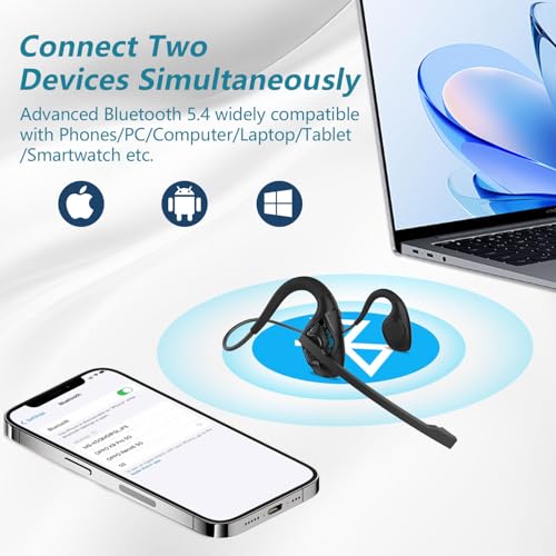 BANIGIPA Bluetooth Headset with Boom Microphone, Open Ear Headphones w/Noise Canceling Mic, Wireless Headset for Phone Laptop PC Computer, Light and Comfortable for Office Meeting Home Working-10 Hrs - Image 5