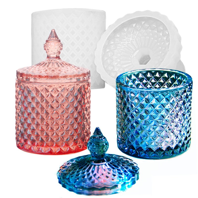 Box Resin Mold with Lid Silicone Jar Resin Mold 3D Storage Jewelry Candle Holder Container Mould for Resin Casting Concrete Craft Decor