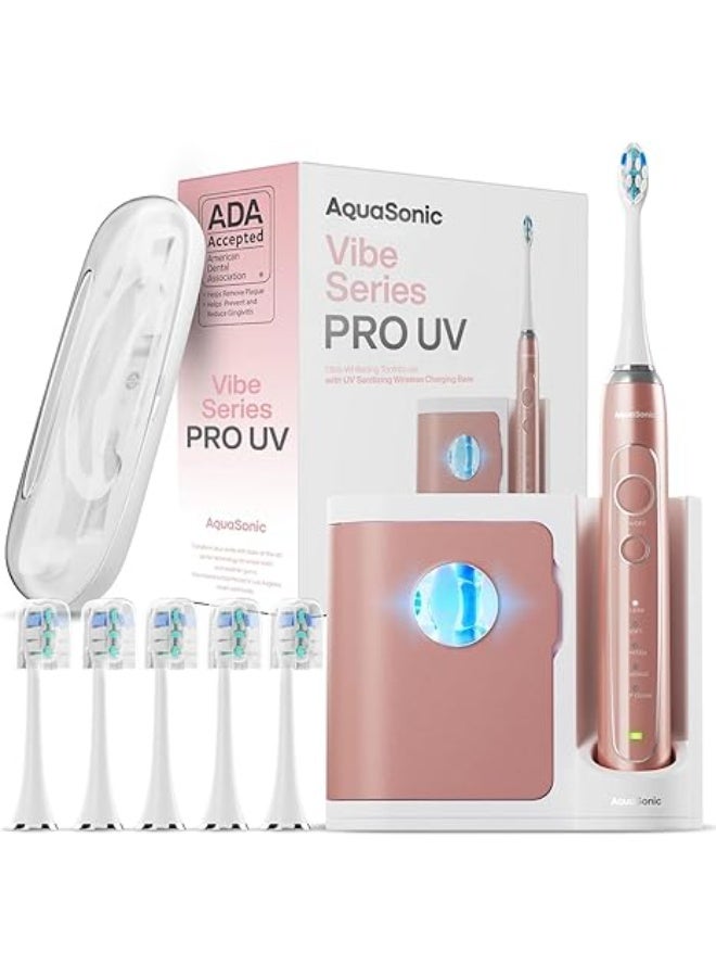 Aquasonic Vibe Series PRO – Ultra-Whitening Power Toothbrush – 5 Modes & Smart Timers – UV Sanitizing Base – ADA Accepted (Rose Gold) - Image 1
