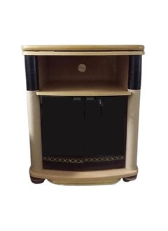 AL WADI FURNITURE Compact Wooden Moveable TV Stand Black and Beech with Lockable Glass Doors and Rotatable Stand Top  - Image 1
