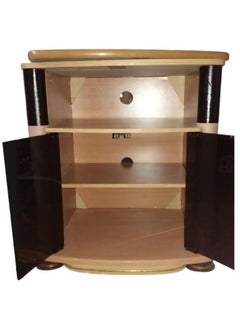 AL WADI FURNITURE Compact Wooden Moveable TV Stand Black and Beech with Lockable Glass Doors and Rotatable Stand Top  - Image 2