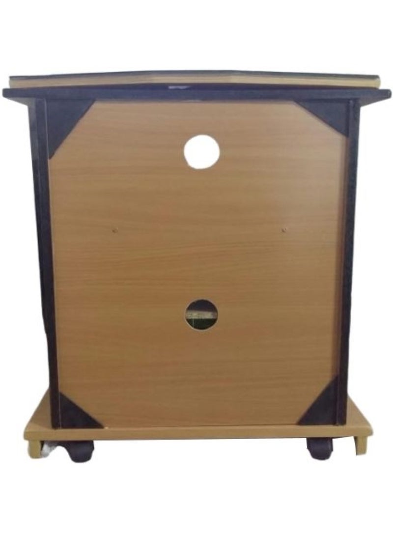 AL WADI FURNITURE Compact Wooden Moveable TV Stand Black and Beech with Lockable Glass Doors and Rotatable Stand Top  - Image 3